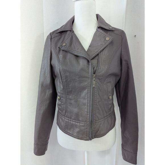 JOU JOU! STORMY GRAY VEGAN LEATHER BIKER/MOTO INSPIRED ZIPPER JACKET, COAT! SZ S - Picture 2 of 12